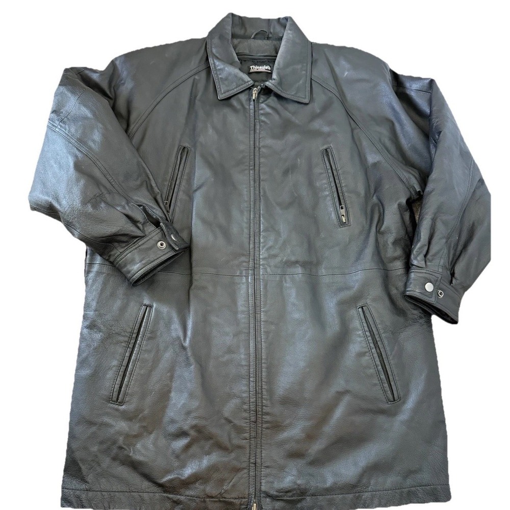 Wilsons Leather Jacket Mens Medium Black Thinsulate Insulated Full Zip Coat